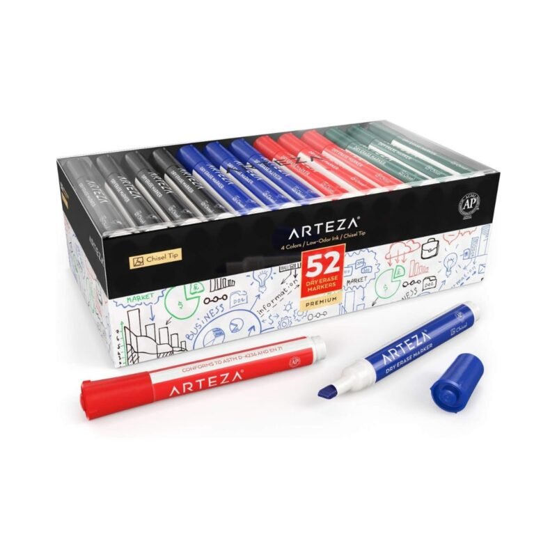 Arteza (Low-Odor Ink) Whiteboard Markers (Chisel Tip | Pack of 52) - TheSteploBoards