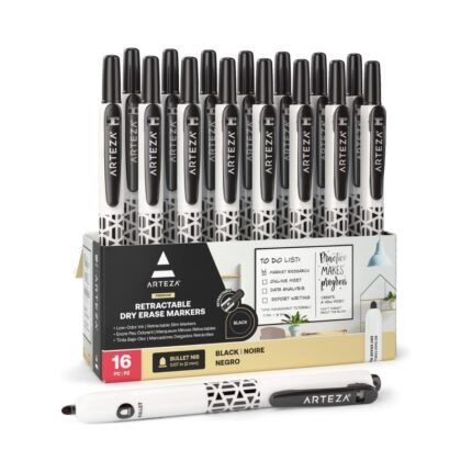 Arteza (Retractable) Black Whiteboard Markers Pen (Bullet Tip | Pack of 16) - TheSteploBoards