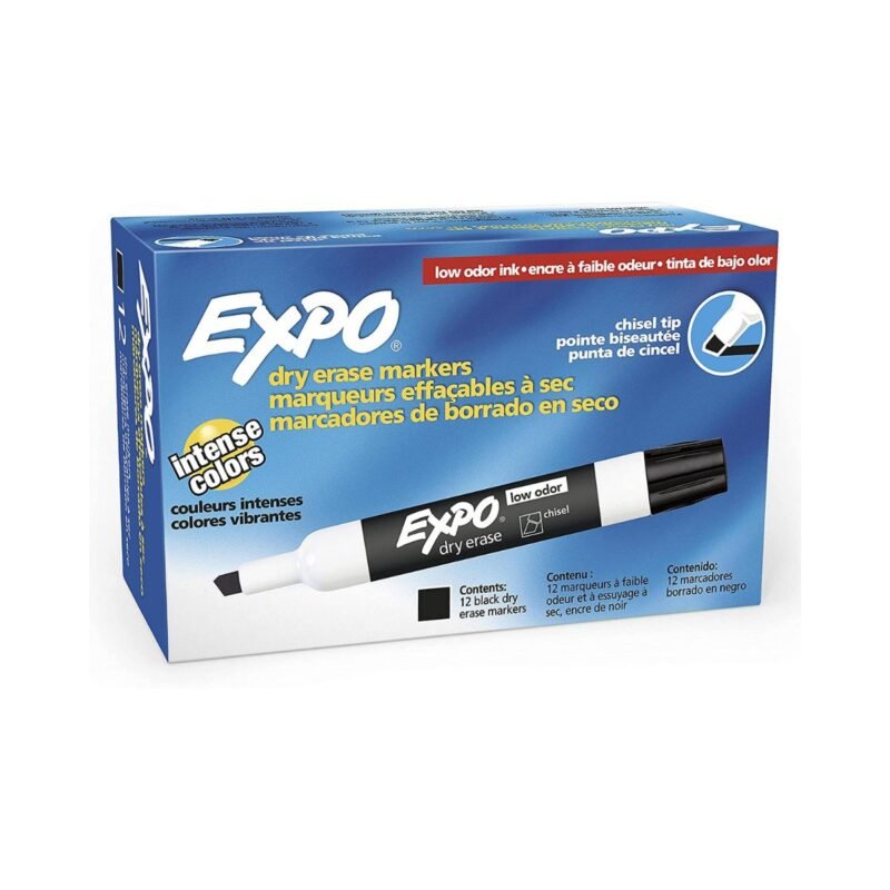 EXPO (Low-Odor | Black) White Board Markers (Chisel Tip | Pack of 12) - TheSteploBoards