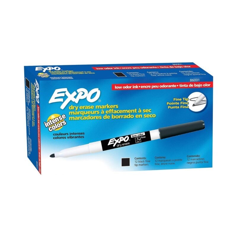 EXPO (Low-Odor) Black Whiteboard Markers (Fine Tip | Pack of 12) - TheSteploBoards