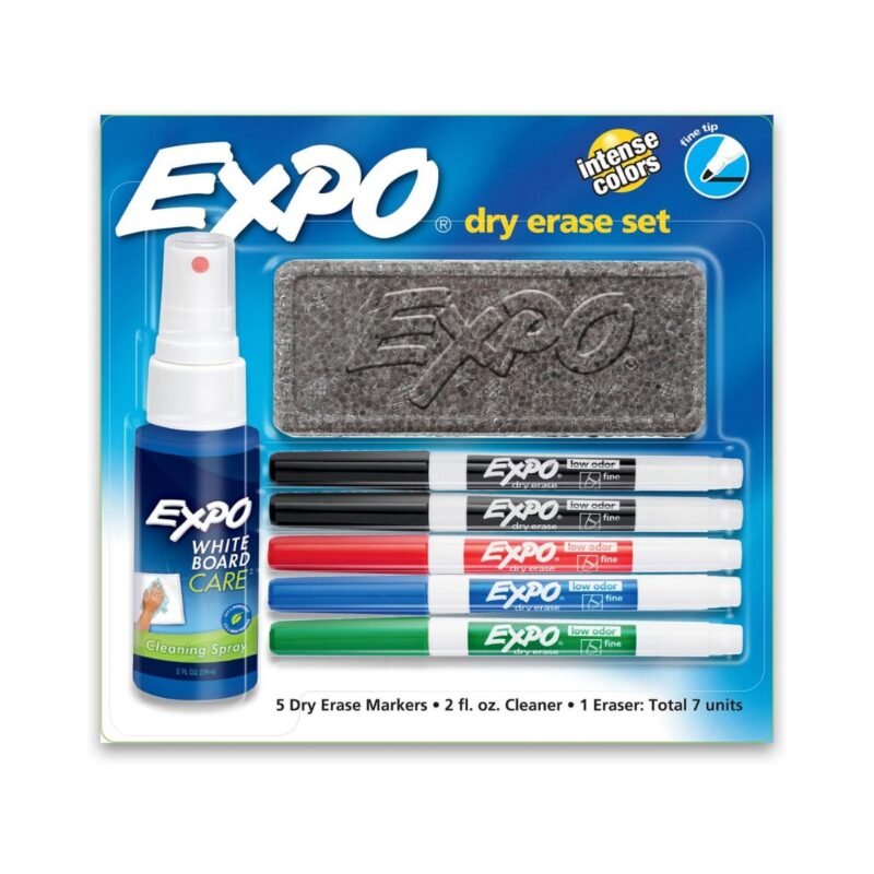 EXPO Whiteboard Markers & Cleaning Set (Fine Tip | Pack of 7) - TheSteploBoards