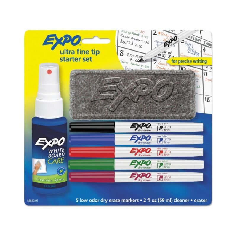 EXPO Whiteboard Markers & Cleaning Set (Ultra-Fine Tip | Pack of 5) - TheSteploBoards